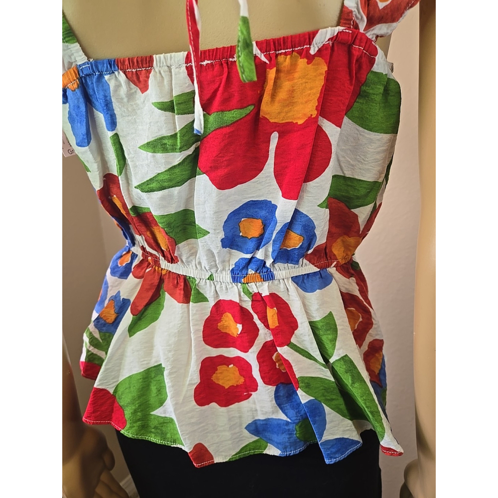 Skies are Blue Women's White Floral The Picnic Rffle Peplum Top Size Small - Picture 7 of 10